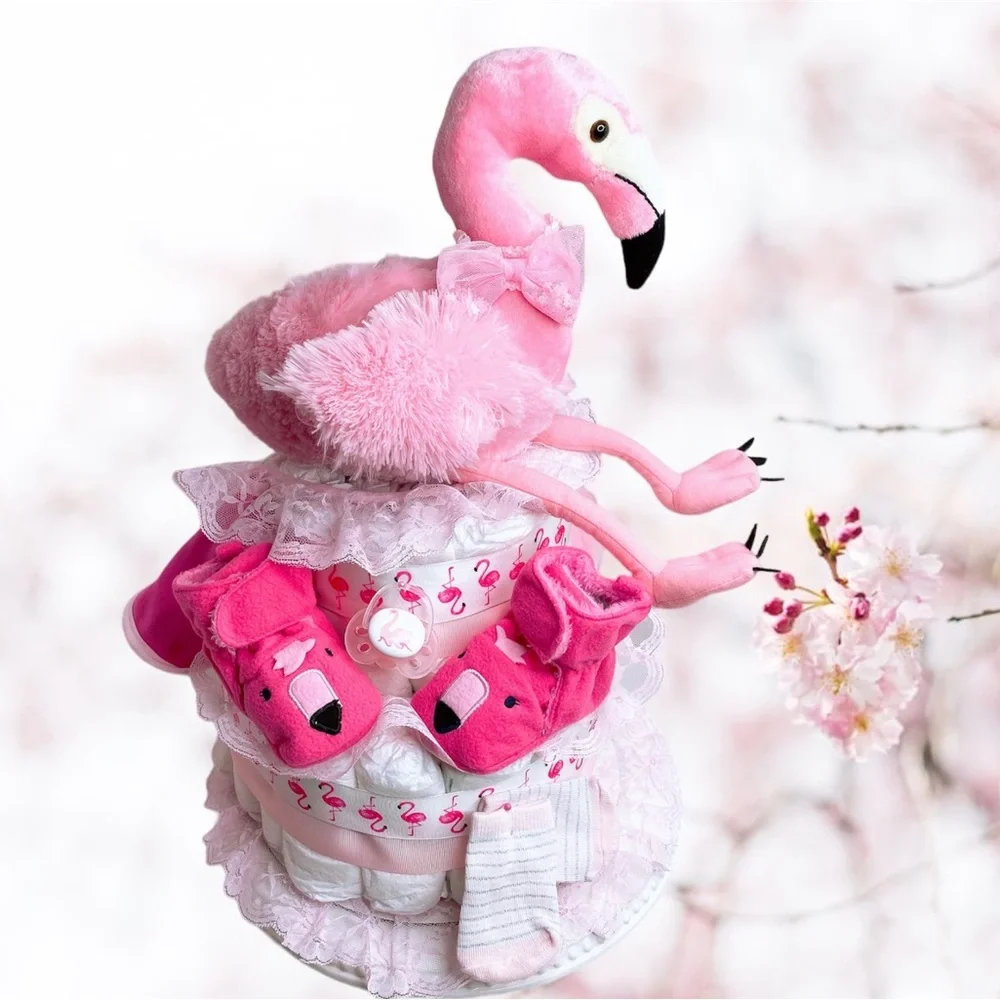 Flamingo Diaper Cake, Baby Shower Gift